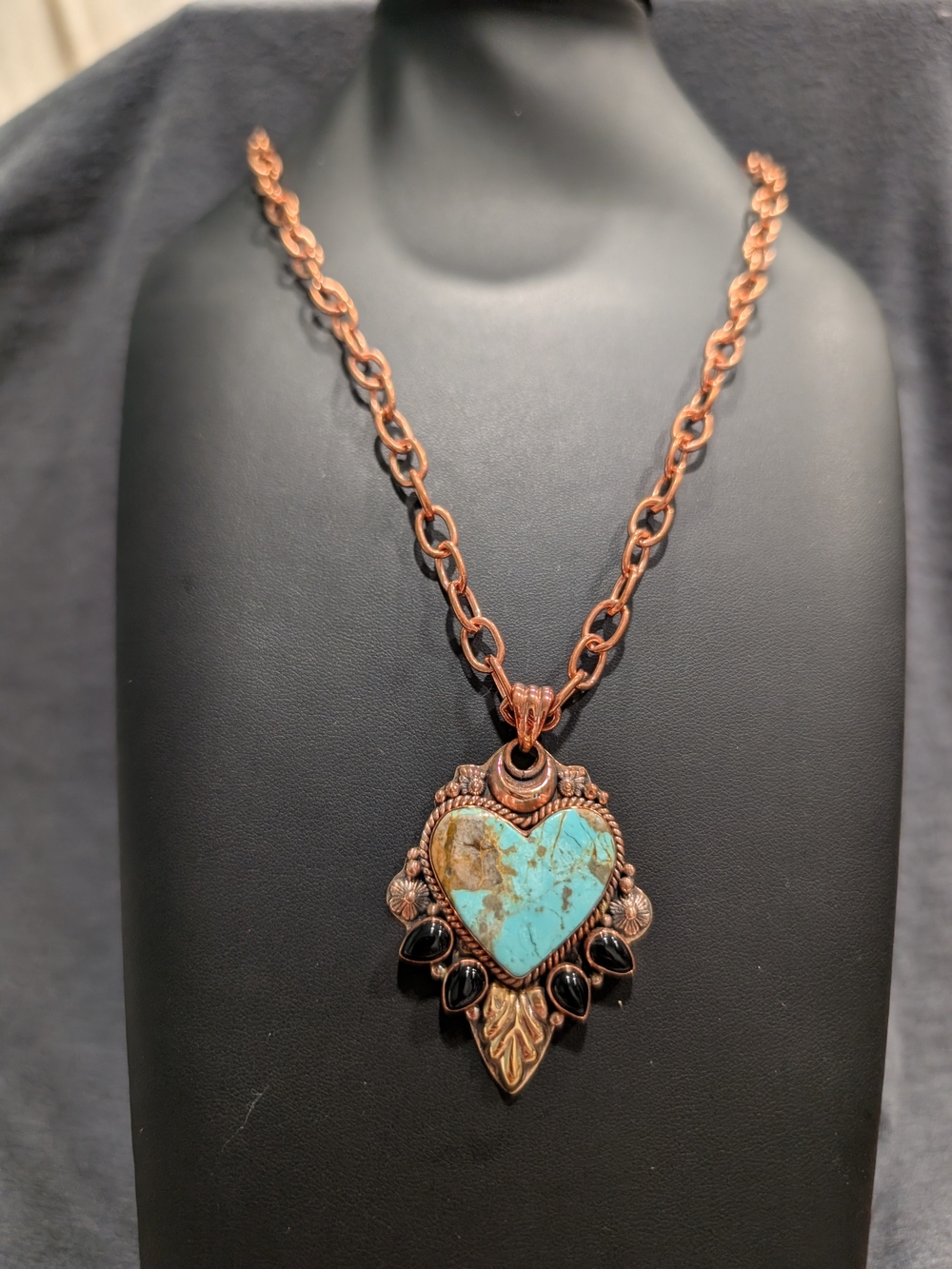 Turquoise Heart Pendant Necklace in Copper